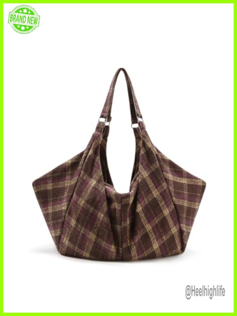 Slouchy Canvas Tote Bag Large Capacity Retro Plaid Shoulder Bag